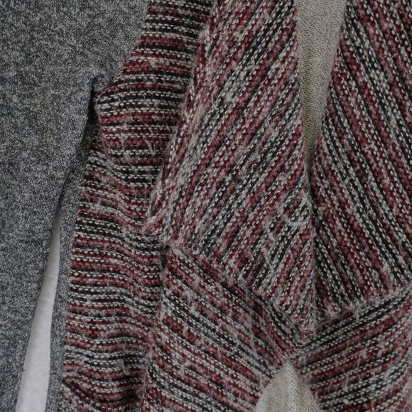 Lucky Brand Patchwork Heather Gray Red Cardigan Sweater Large Tweed Wool Acrylic - Picture 2 of 9